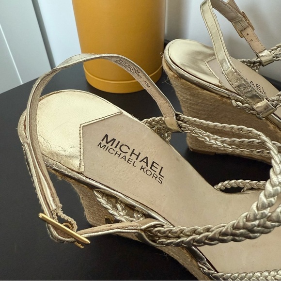 Michael Kors gold Palm Beach strappy espadrilles wedge sandals - size 10 NWT - Picture 4 of 5